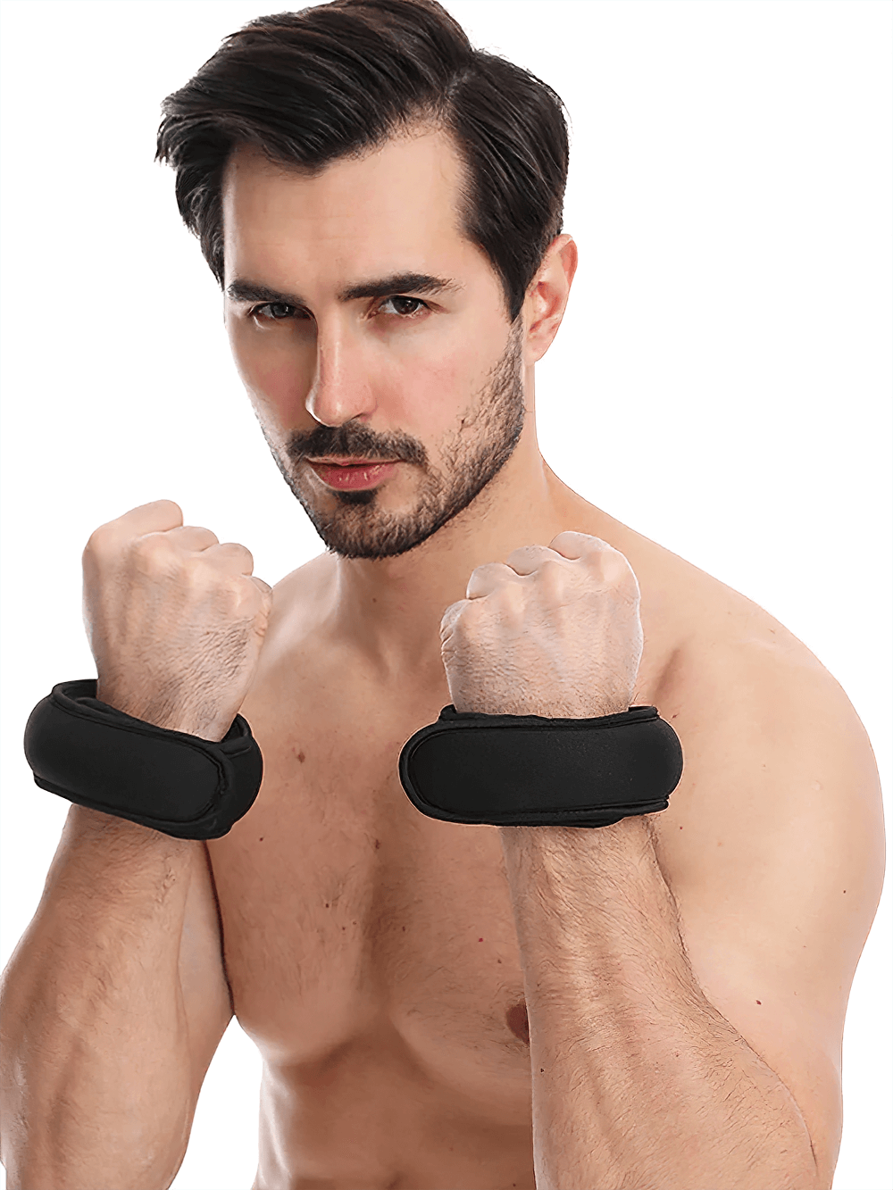 Man wearing SF3350 silicone adjustable wrist weights, ideal for yoga, strength training, and sports, showcasing secure fit and style.