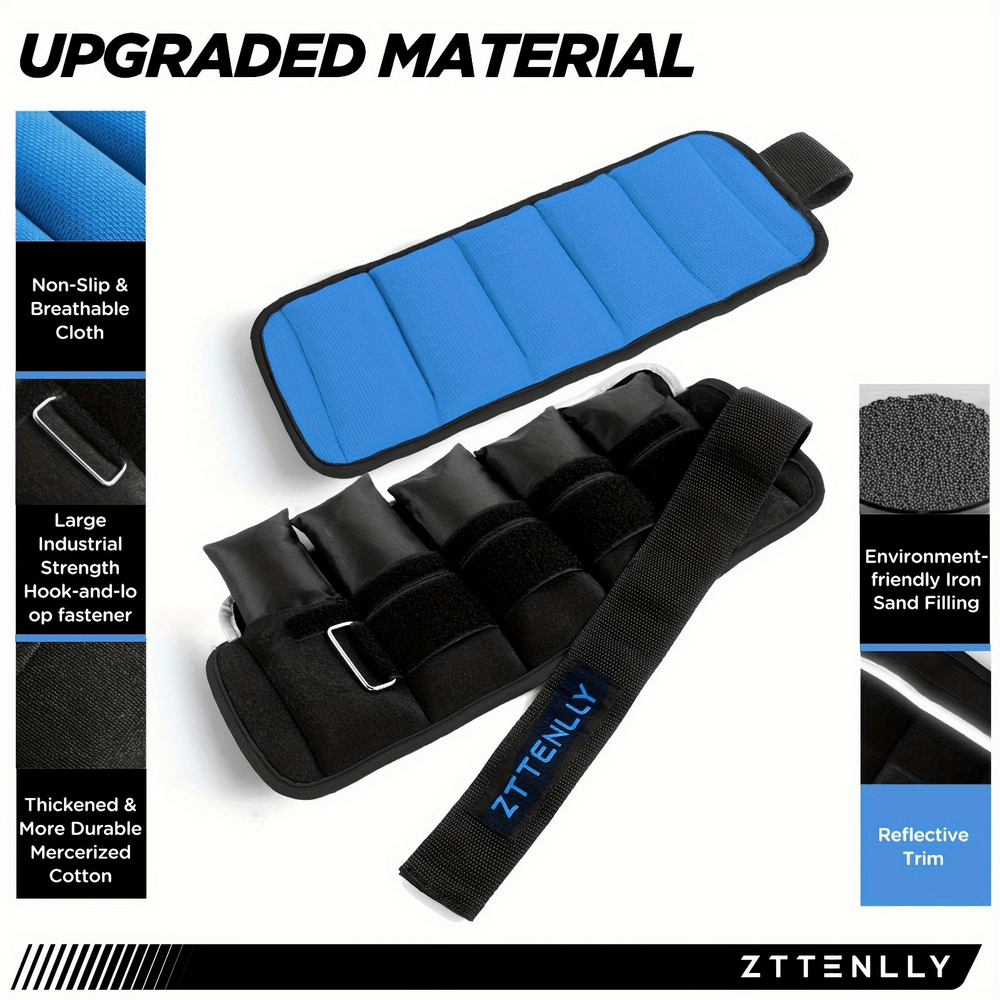 Adjustable ankle and wrist weights set with reflective trim and carry bag, featuring non-slip breathable fabric and secure fasteners.