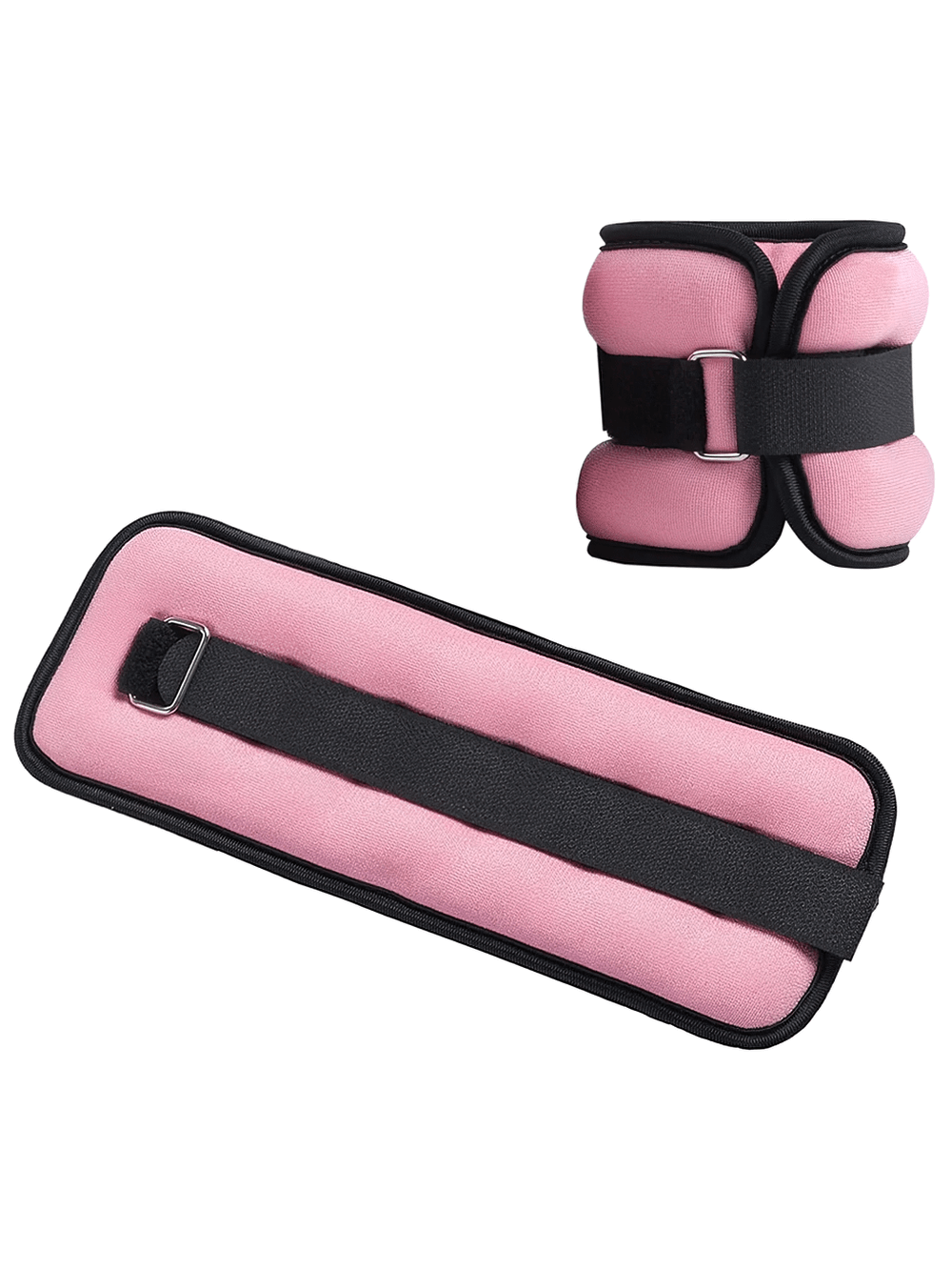 Pink adjustable ankle weights, 2LB set, perfect for yoga and strength training, features breathable material and durable strap.