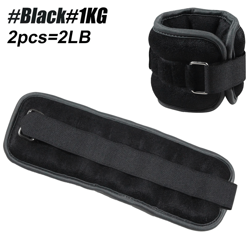 Adjustable black ankle weights 1kg pair for fitness and yoga, featuring durable strap and breathable design for strength training.