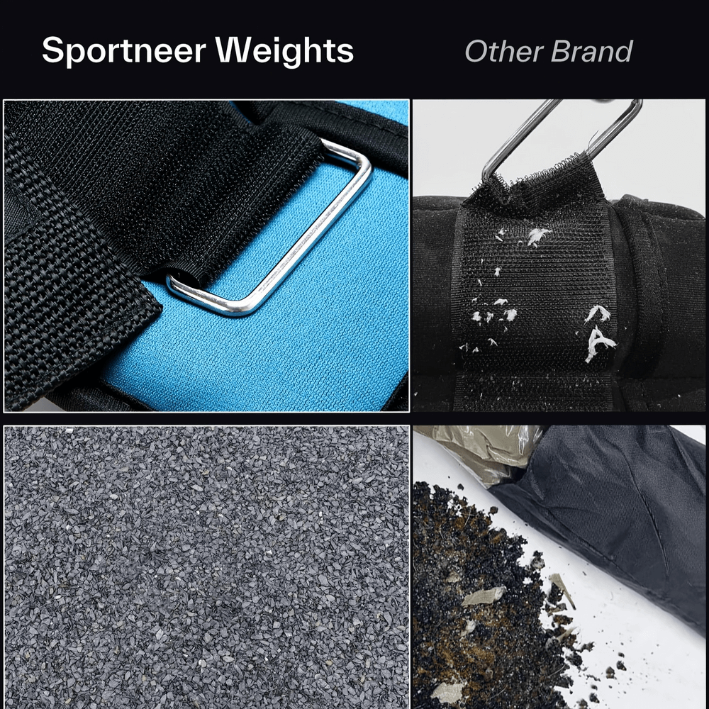 Comparison of adjustable ankle weights: Sportneer weights vs. other brand, showcasing superior build and durability.