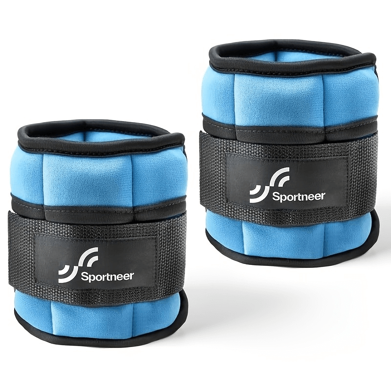 Adjustable blue ankle weights for strength training, featuring durable straps and branding. Perfect for workouts, model SF2910.