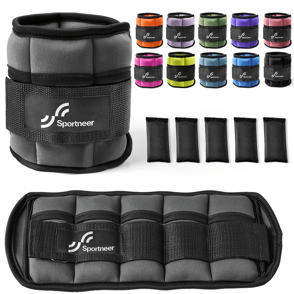 Colorful adjustable ankle weights set for strength training, model SF2910, featuring multiple weight options and secure straps.