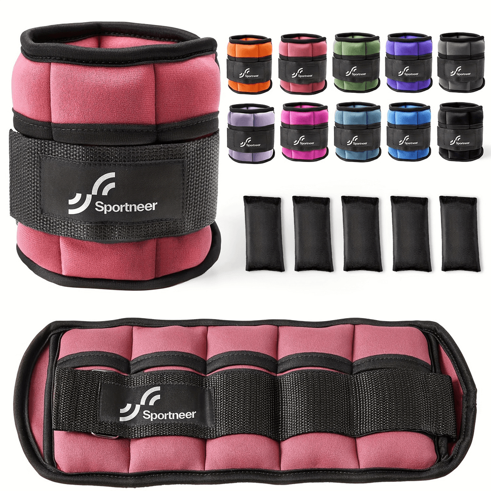 Colorful adjustable ankle weights set SF2910 for strength training, multiple weights displayed with removable bags and secure straps.