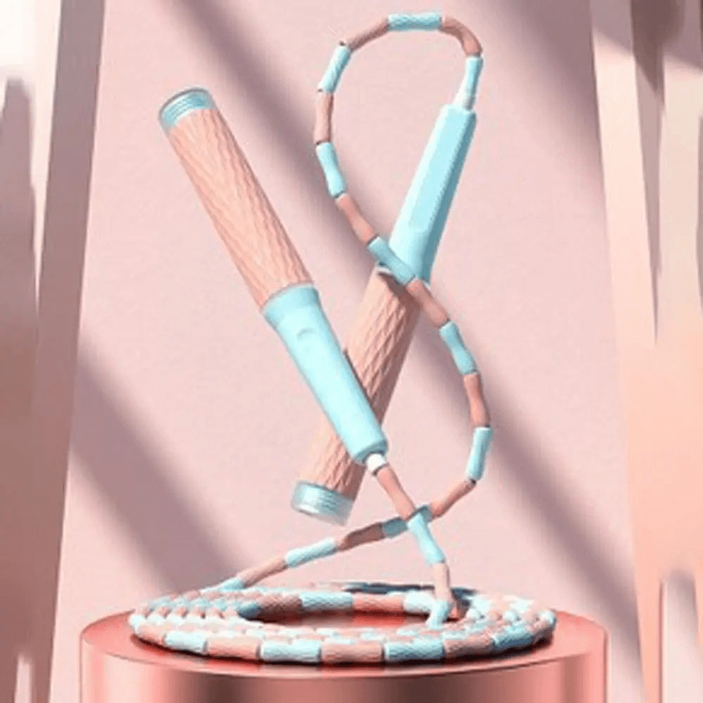 Colorful adjustable jump rope with anti-slip handles and PVC beads, perfect for cardio workouts and enhancing rhythm and balance.