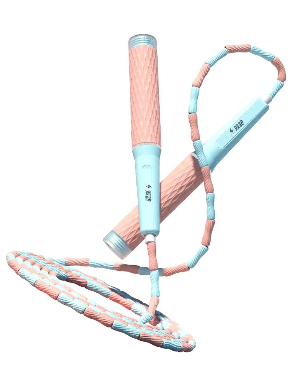 Colorful adjustable beaded jump rope with anti-slip handles for cardio workouts, featuring tangle-free design and PVC beads.