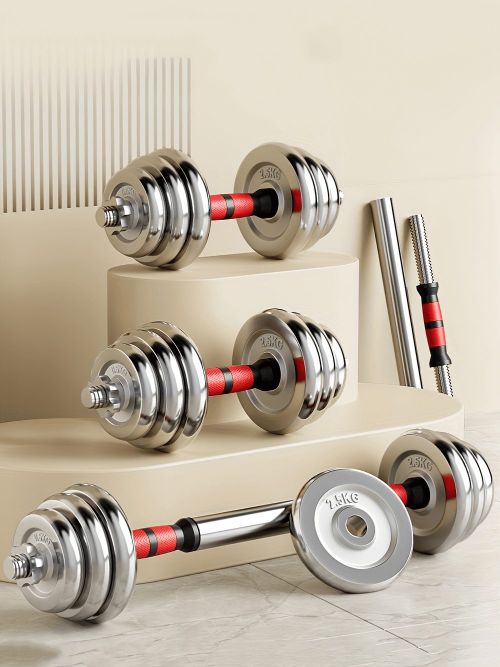 Adjustable Chrome Dumbbell and Barbell Set SF2921 with anti-slip handles for versatile home gym workouts, max 22 lbs weight.