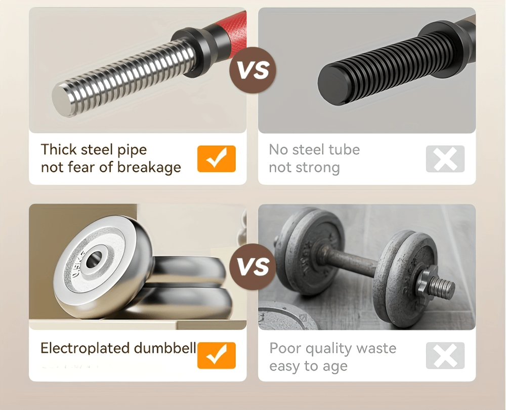 Comparison of durable steel pipe and electoplated dumbbell against inferior workout materials