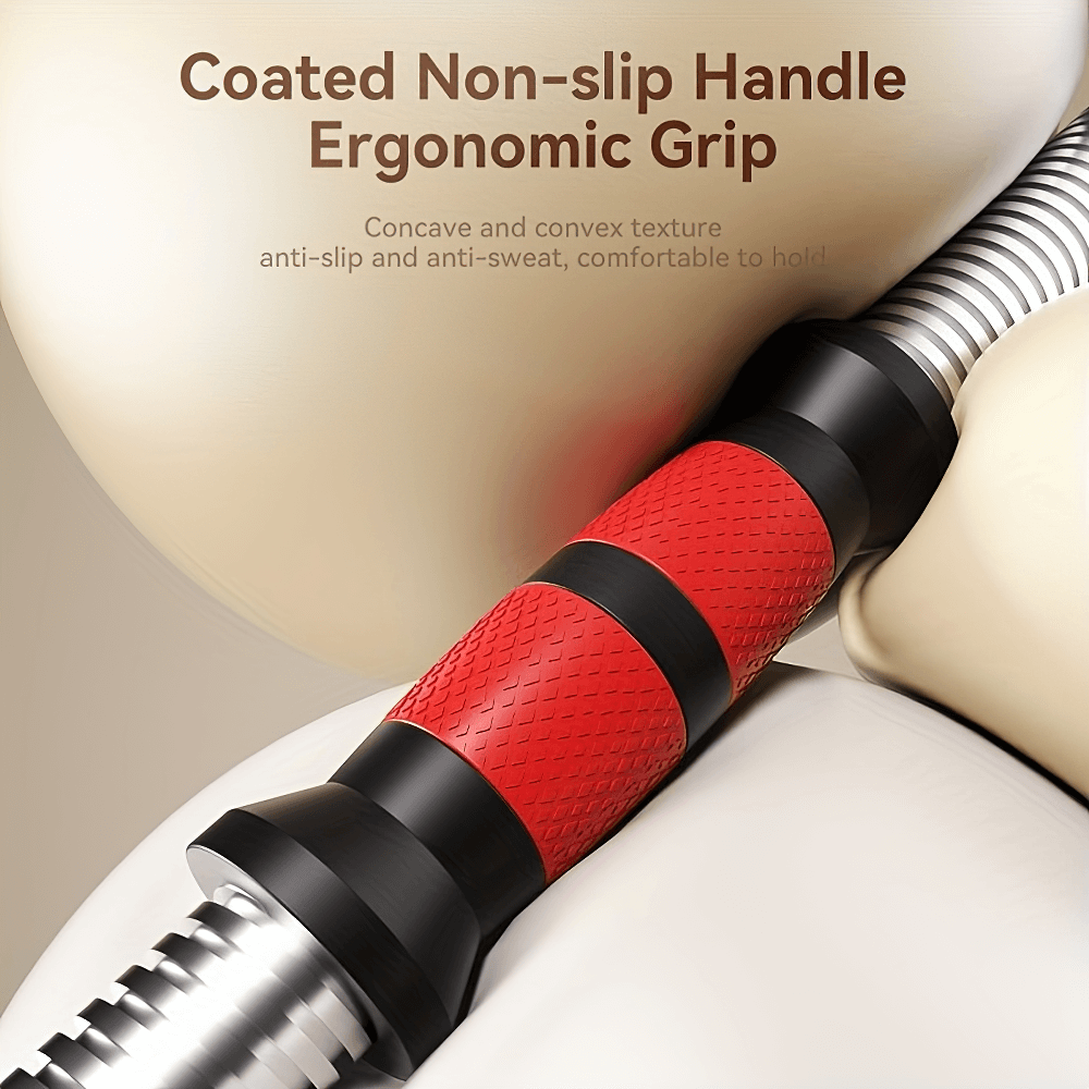 Close-up of the SF2921 chrome dumbbell's red non-slip handle with ergonomic grip, showcasing anti-slip and anti-sweat features.