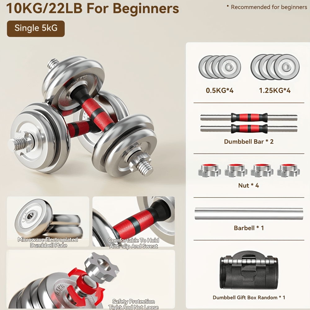 Adjustable chrome dumbbell and barbell set SF2921 with anti-slip handles and weight plates for versatile home gym workouts.