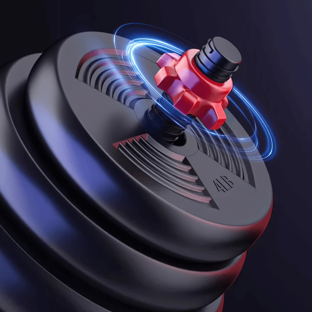 Close-up of adjustable dumbbell from SF3328 set with non-slip grip and easy-connect feature, ideal for customizable home workouts.