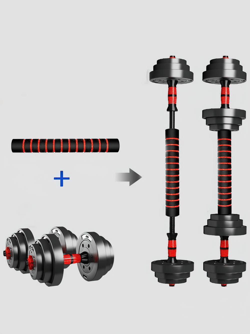 Adjustable Dumbbell and Barbell Set SF3328 for Home Training with Connector, featuring non-slip grips and customizable weight plates.