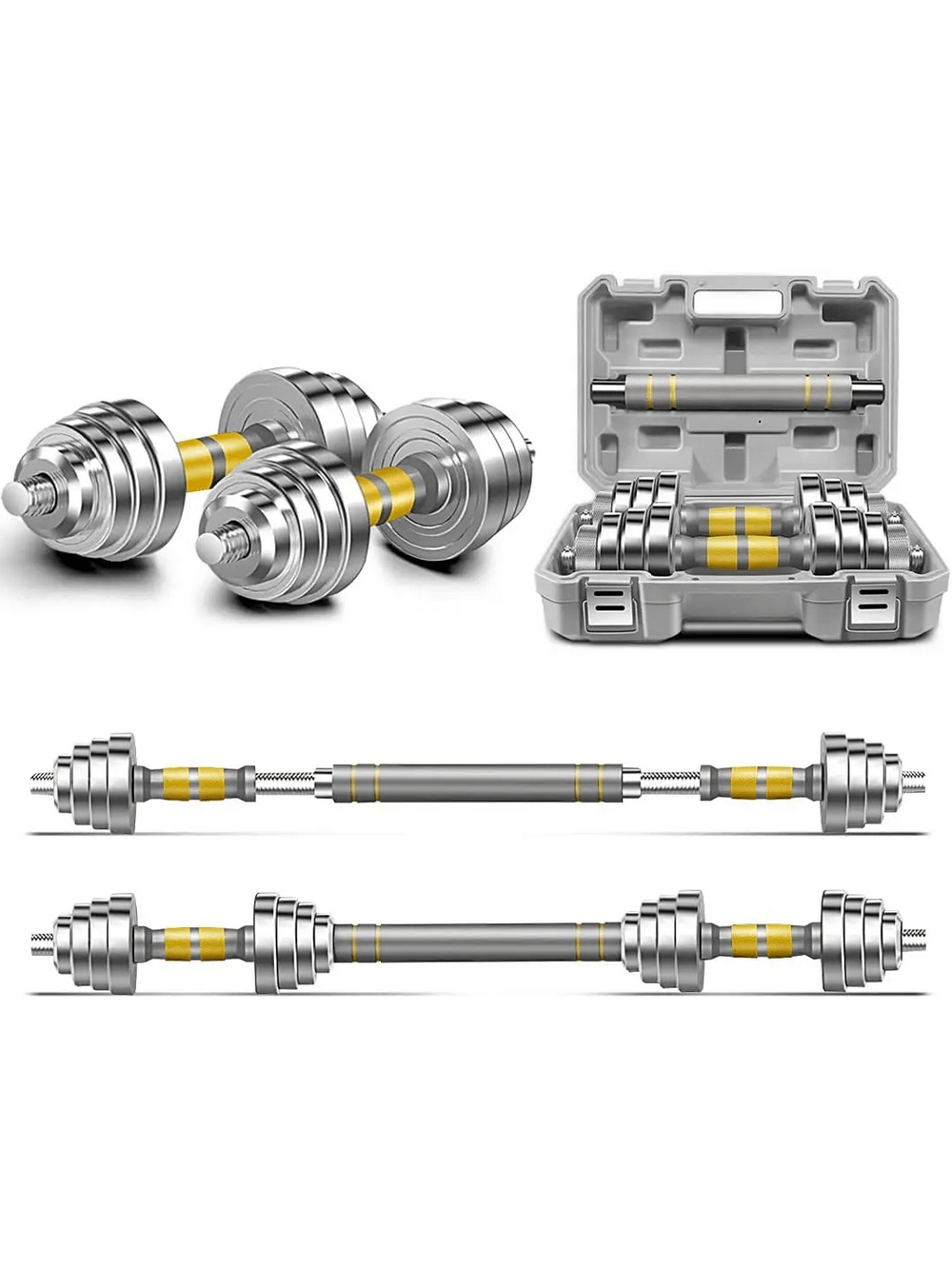 Adjustable steel dumbbell and barbell weight set SF3385 with carrying case for versatile home gym workouts