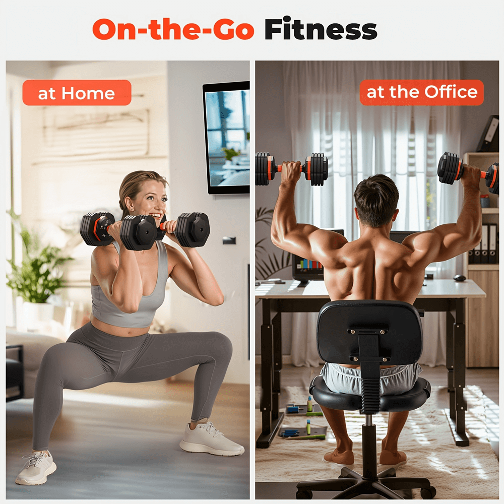 On-the-go fitness with adjustable dumbbell set for effective workouts at home and office, showcasing versatile exercise options.