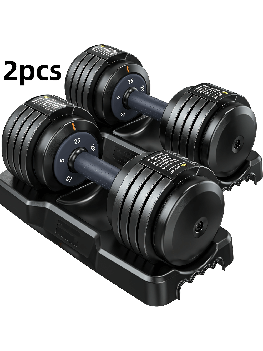 Adjustable Dumbbell Set SF2924 with anti-slip grip on a stand, 5-in-1 weights, perfect for versatile home workout.