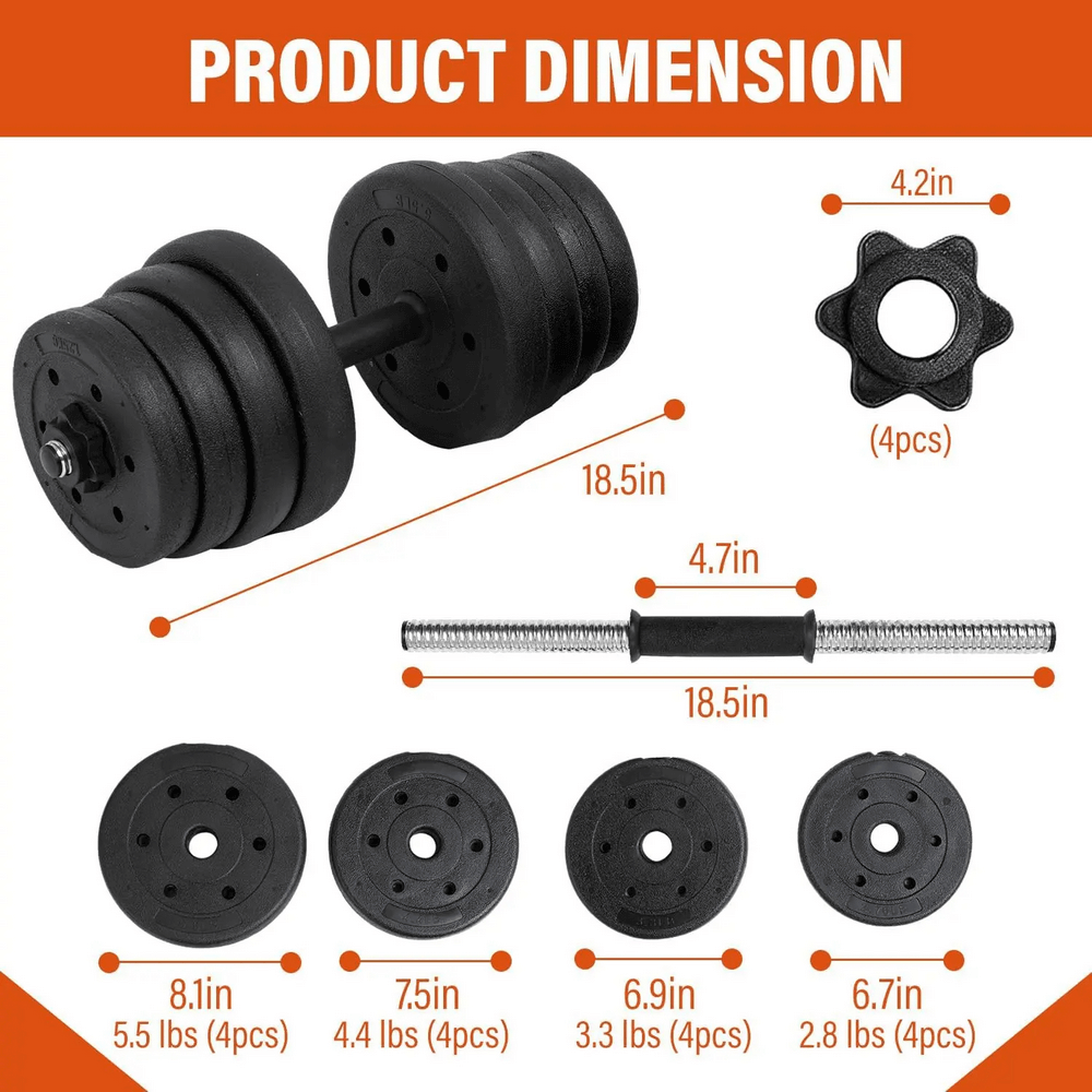 Adjustable Dumbbell Set SF3379 dimensions with anti-slip handle and chrome grip; includes multiple weight options for custom workouts.