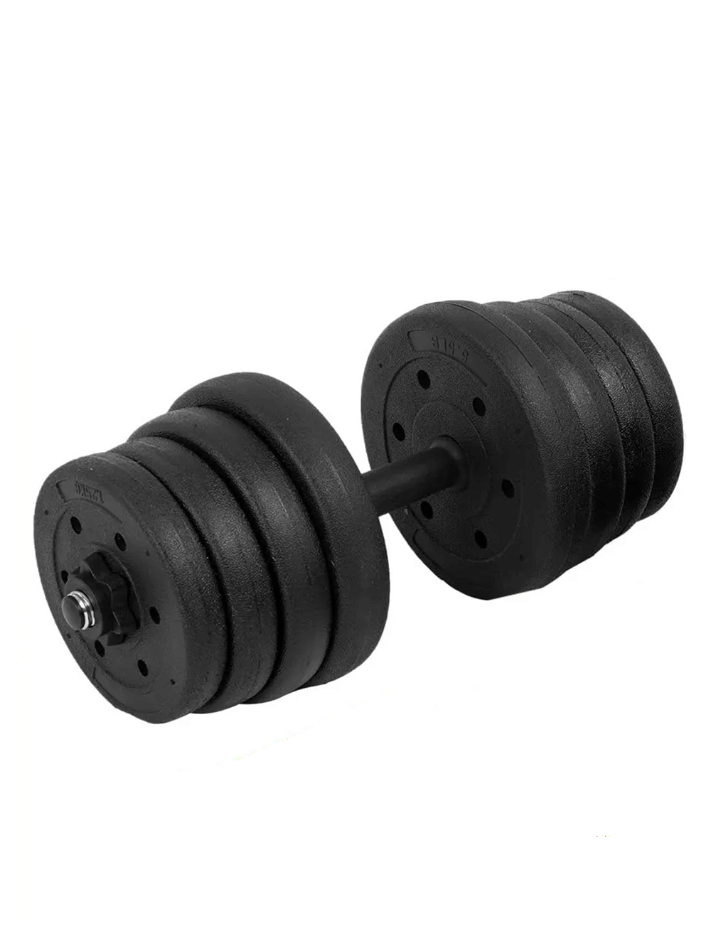 Adjustable dumbbell with anti-slip chrome handle, featuring durable weight plates for customizable home strength training.