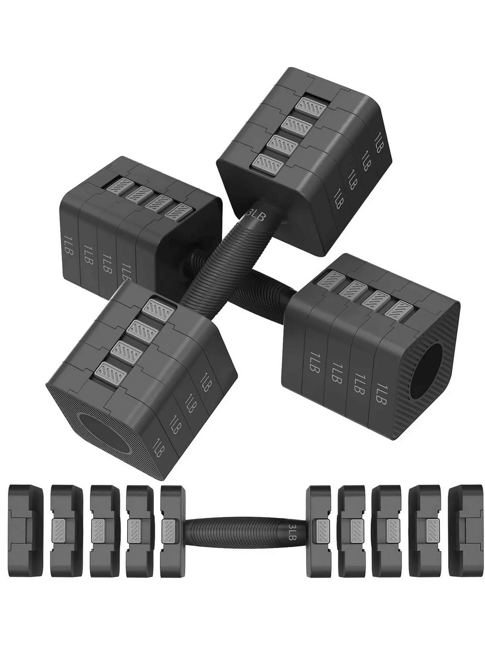 Adjustable Dumbbell Set SF3377 with quick weight change for home and gym training, ranging from 1LB to 11LB, compact and space-saving design.