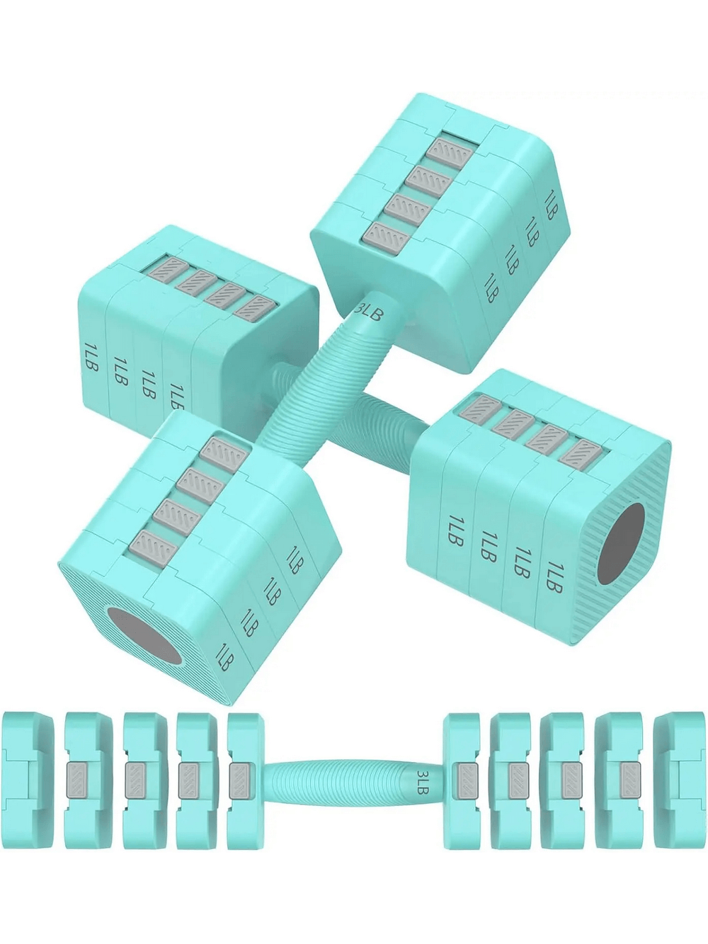 Adjustable Dumbbell Set SF3377 in turquoise, featuring a quick weight change design from 1LB to 11LB for versatile home and gym training.