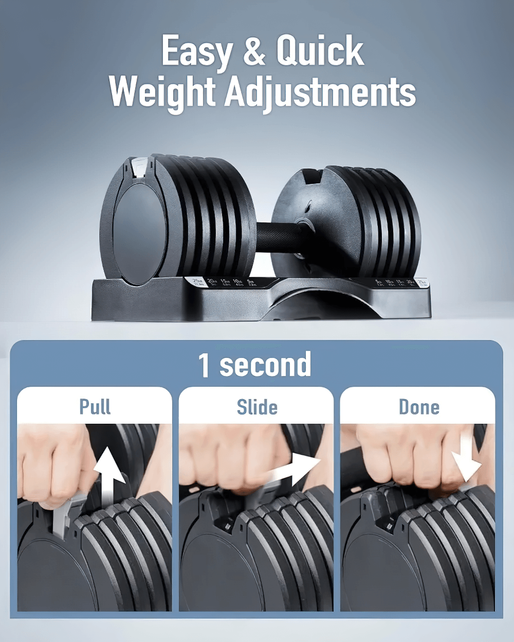Adjustable dumbbell set SF3338 with space-saving design and quick weight adjustment feature for home gym workouts.