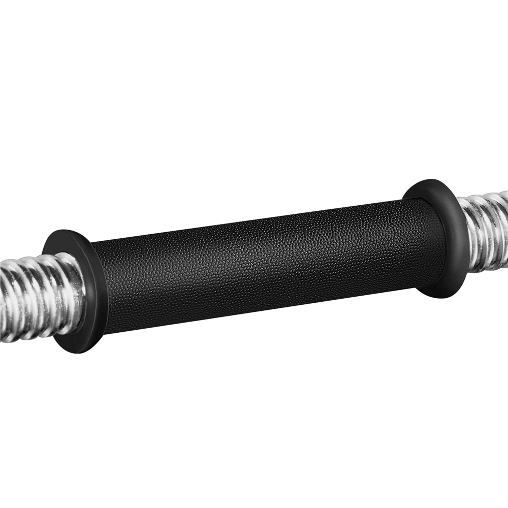 Close-up of a black ergonomic dumbbell handle with metal screw ends, part of the adjustable dumbbell set SF2934 for strength training.