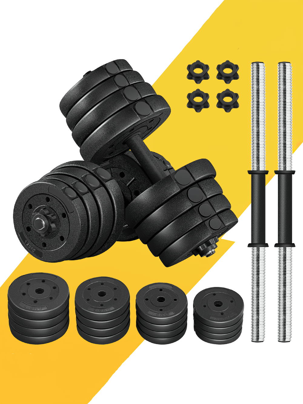 Adjustable dumbbell set SF2934 with durable weight plates and locking collars for home gym strength training and weightlifting.