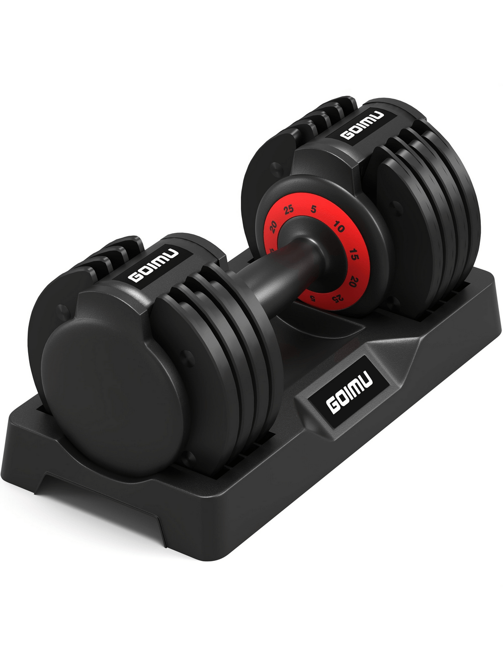 Adjustable dumbbell with speed dial, perfect for strength training, featuring quick-adjust weights from 5 to 25LB, SF2938 model.