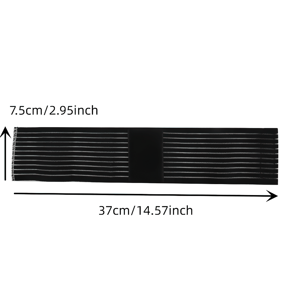 Black adjustable elastic sports wristband brace wrap SF3171, shown flat with dimensions 37cm x 7.5cm, ideal for workout support.