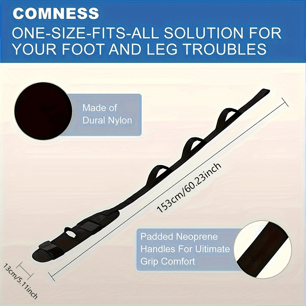 Adjustable foot and calf stretcher band with neoprene handles for comfort and flexibility, ideal for therapy and recovery - Model SF2859.