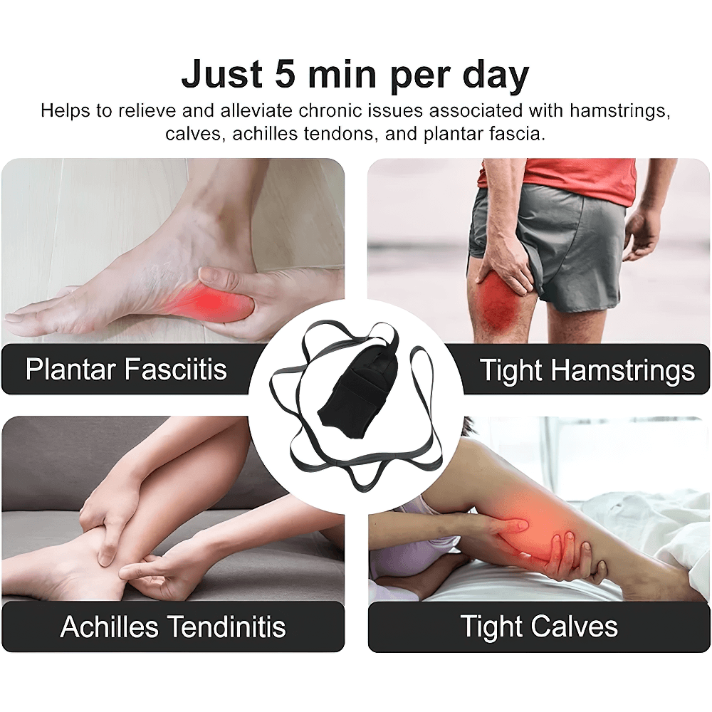 Foot stretching band for plantar fasciitis, hamstrings, calves, and achilles tendon relief - Just 5 minutes a day