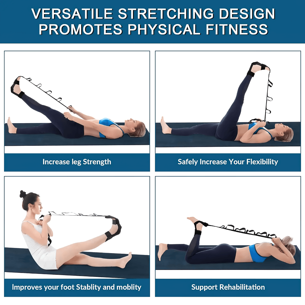 Versatile foot stretching band aiding flexibility, leg strength, and stability for rehabilitation and yoga. Perfect for home fitness.