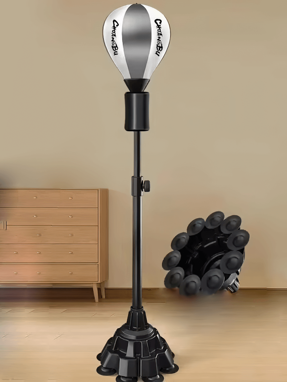 Adjustable freestanding reflex punching bag SF2722 for home training, featuring durable synthetic leather and adjustable height stand.