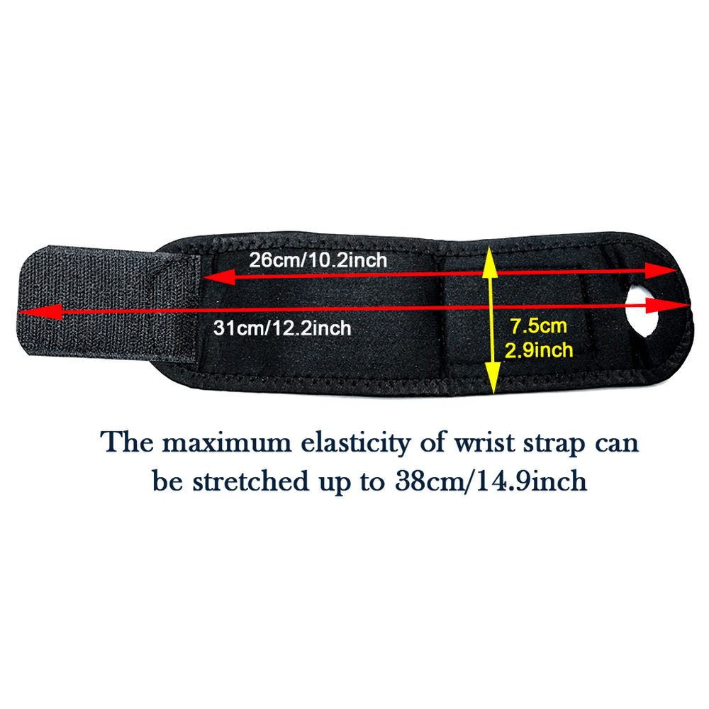 Adjustable gym wrist support brace SF3158 with measurements, elastic up to 38cm, ideal for MMA and boxing training protection.