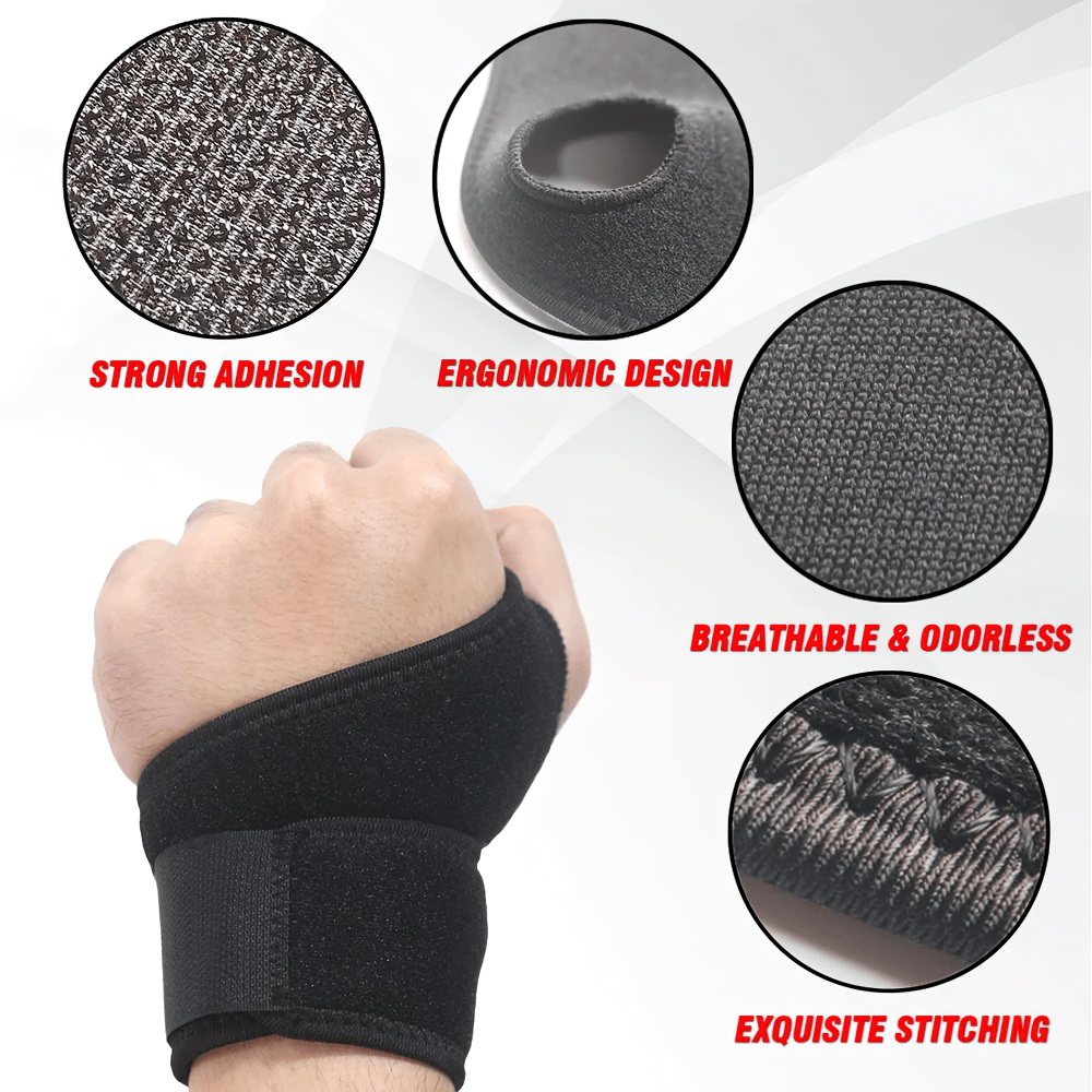 Adjustable gym wrist support brace showcasing strong adhesion, ergonomic design, breathable material, and exquisite stitching.
