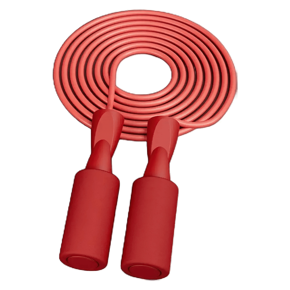 Red adjustable jump rope with thickened foam handles and durable wire-core for fitness and cardio workouts.