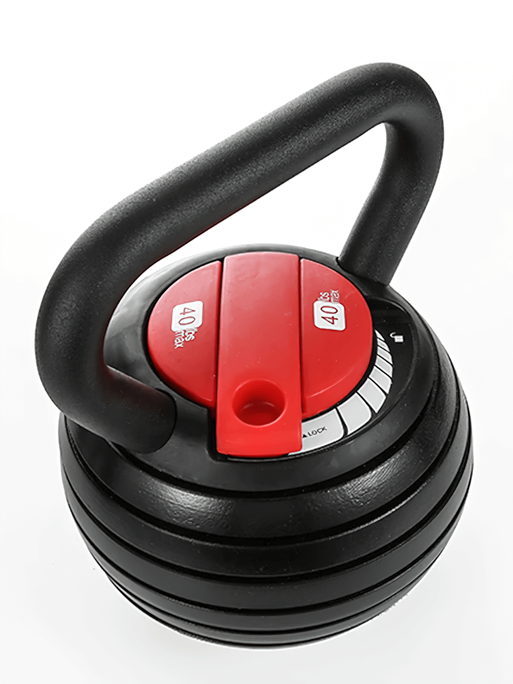 Adjustable kettlebell with locking system, perfect for home and gym workouts. Features a sturdy handle and quick weight adjustment.