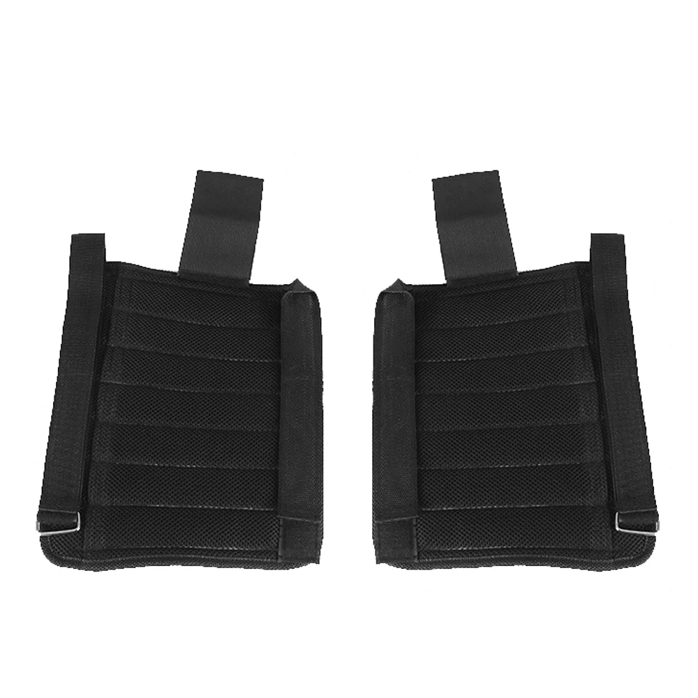 Adjustable leg weight wraps for strength training, featuring breathable mesh, steel plate slots, and secure fasteners for workouts.