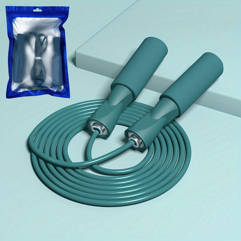 Adjustable Length Steel Wire Jump Rope SF2761 with teal handles, suitable for fitness training, displayed with packaging.