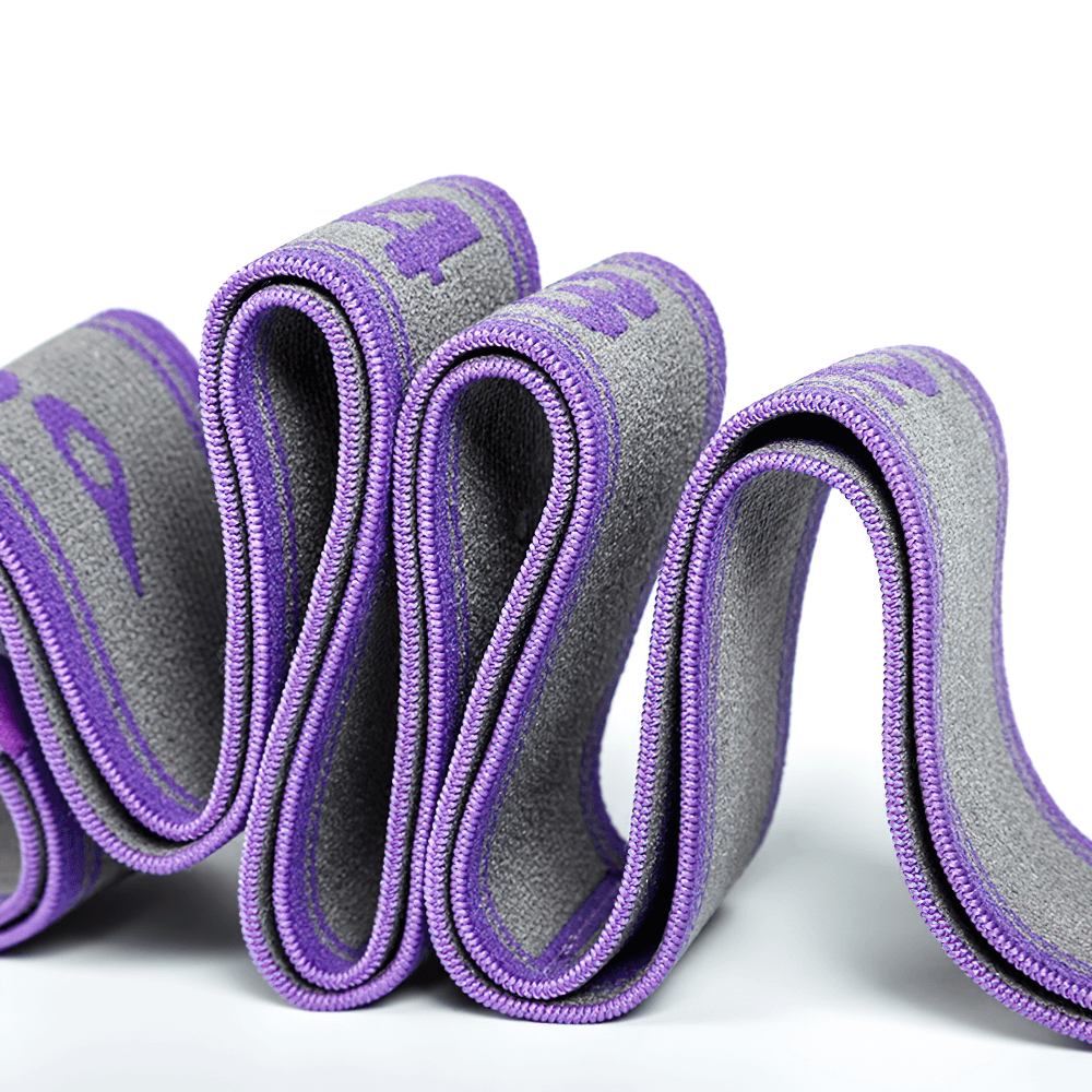Close-up of purple Adjustable Multi-Section Yoga Stretch Band SF3316, ideal for deep stretches, fitness, and women's exercises.