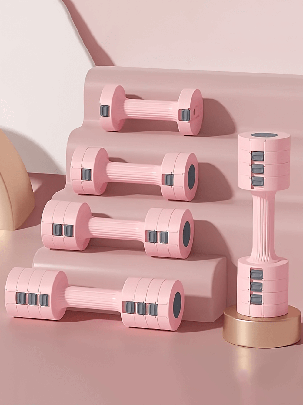 Adjustable pink dumbbells SF2932 for home and gym workouts, featuring a secure locking system for versatile strength training.