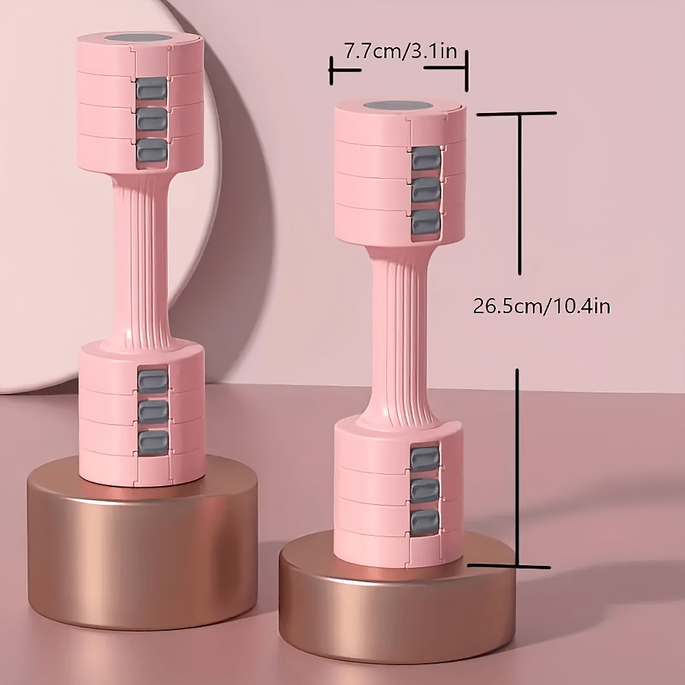 Adjustable pink dumbbells SF2932 with locking system, compact design for home and gym strength training, 26.5cm tall.