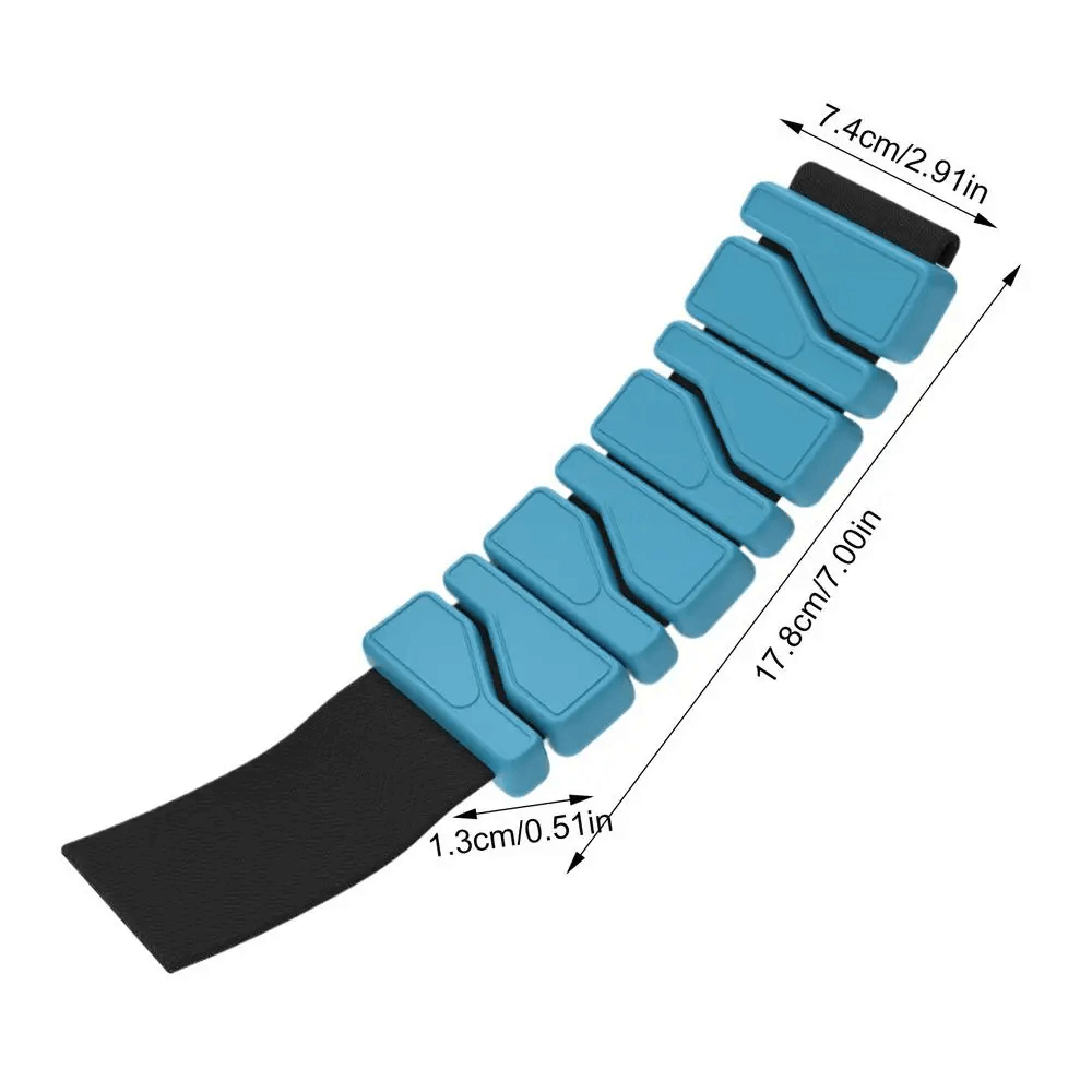 Adjustable silicone wrist weights in blue, stylish and functional, ideal for fitness and sports enthusiasts. Measurement details included.