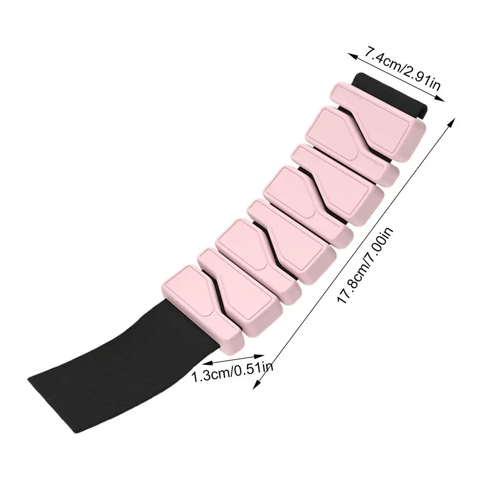 Adjustable pink silicone wrist weights SF3310 with dimensions overlay, ideal for enhancing fitness routines and strength training.
