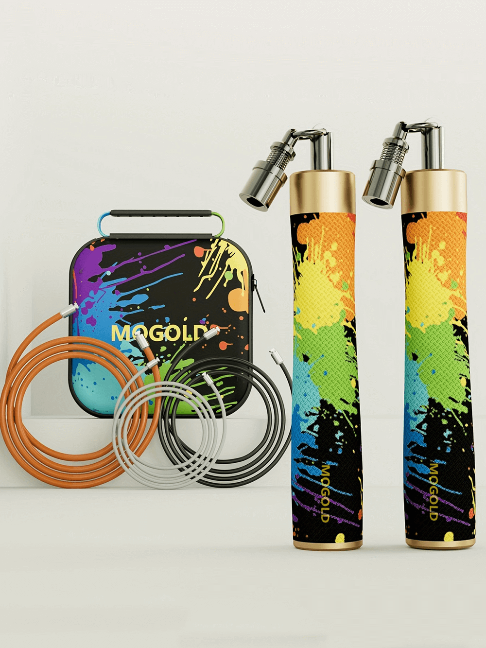 Adjustable skipping rope set with colorful alloy handles and interchangeable cables for fitness and MMA training, SF2782 model.