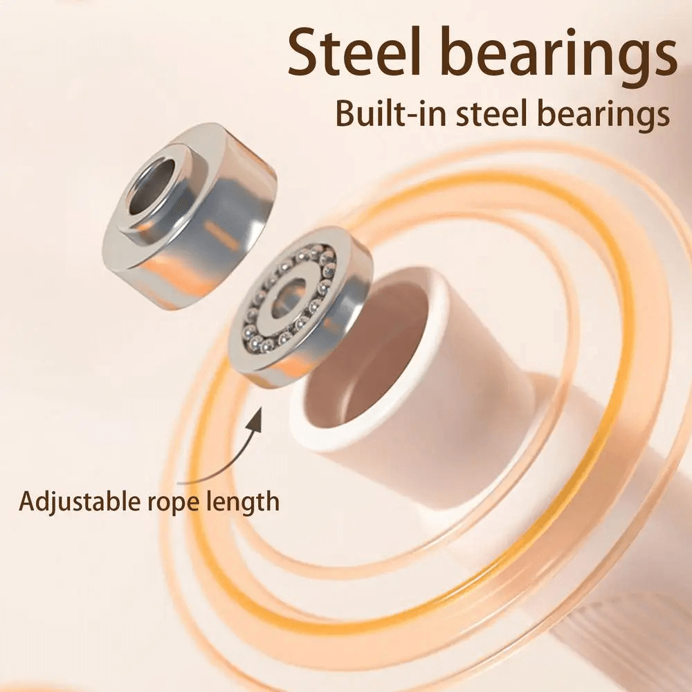 Close-up of the SF3194 jump rope showing built-in steel bearings for smooth rotation and adjustable length feature.