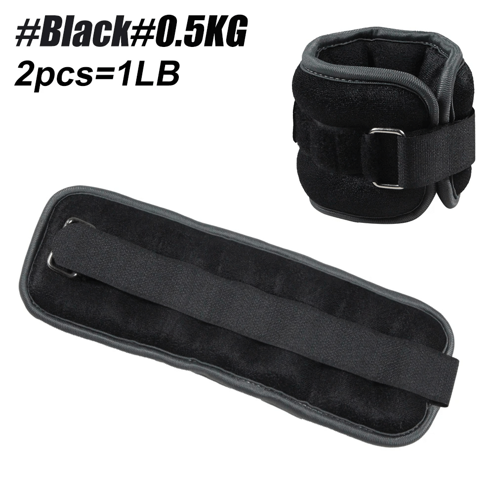 Black adjustable wrist and ankle weights, 0.5kg each, soft and breathable material for fitness and cardio routines.