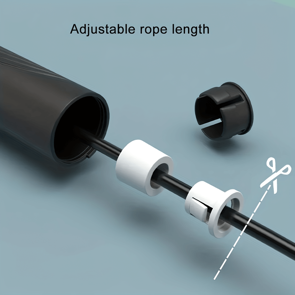 Close-up of adjustable speed jump rope, showing detachable parts for easy length adjustment, perfect for fitness training.