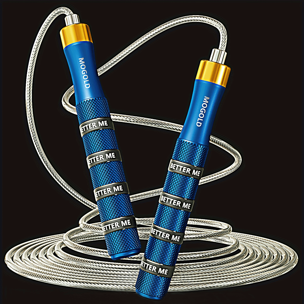 Adjustable Speed Jump Rope with Blue Aluminum Handles for Fitness and Cardio SF2764, featuring Tangle-Free Design and Smooth Rotation