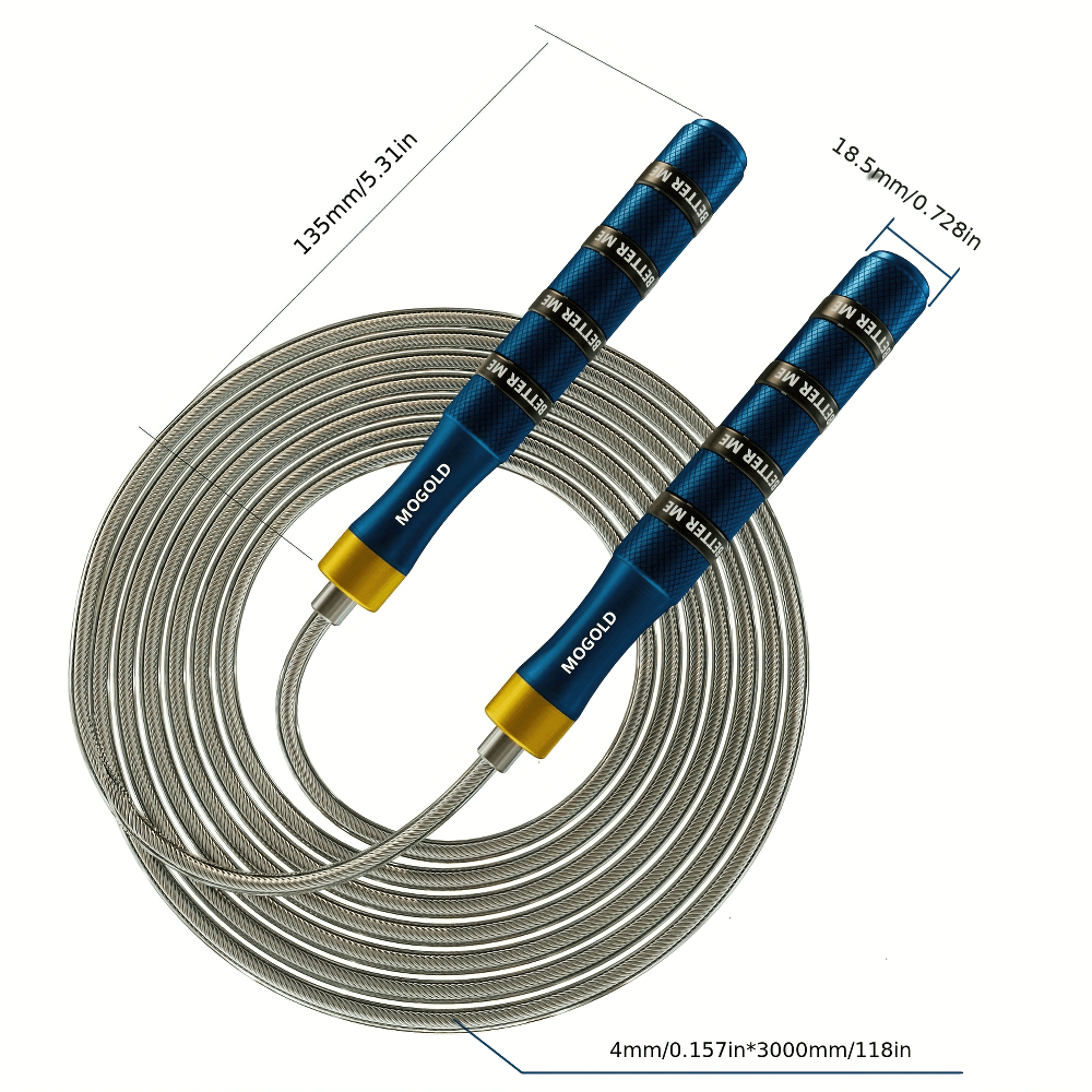 Adjustable speed jump rope with aluminum handles and tangle-free steel cable, perfect for fitness and cardio. Model SF2764.