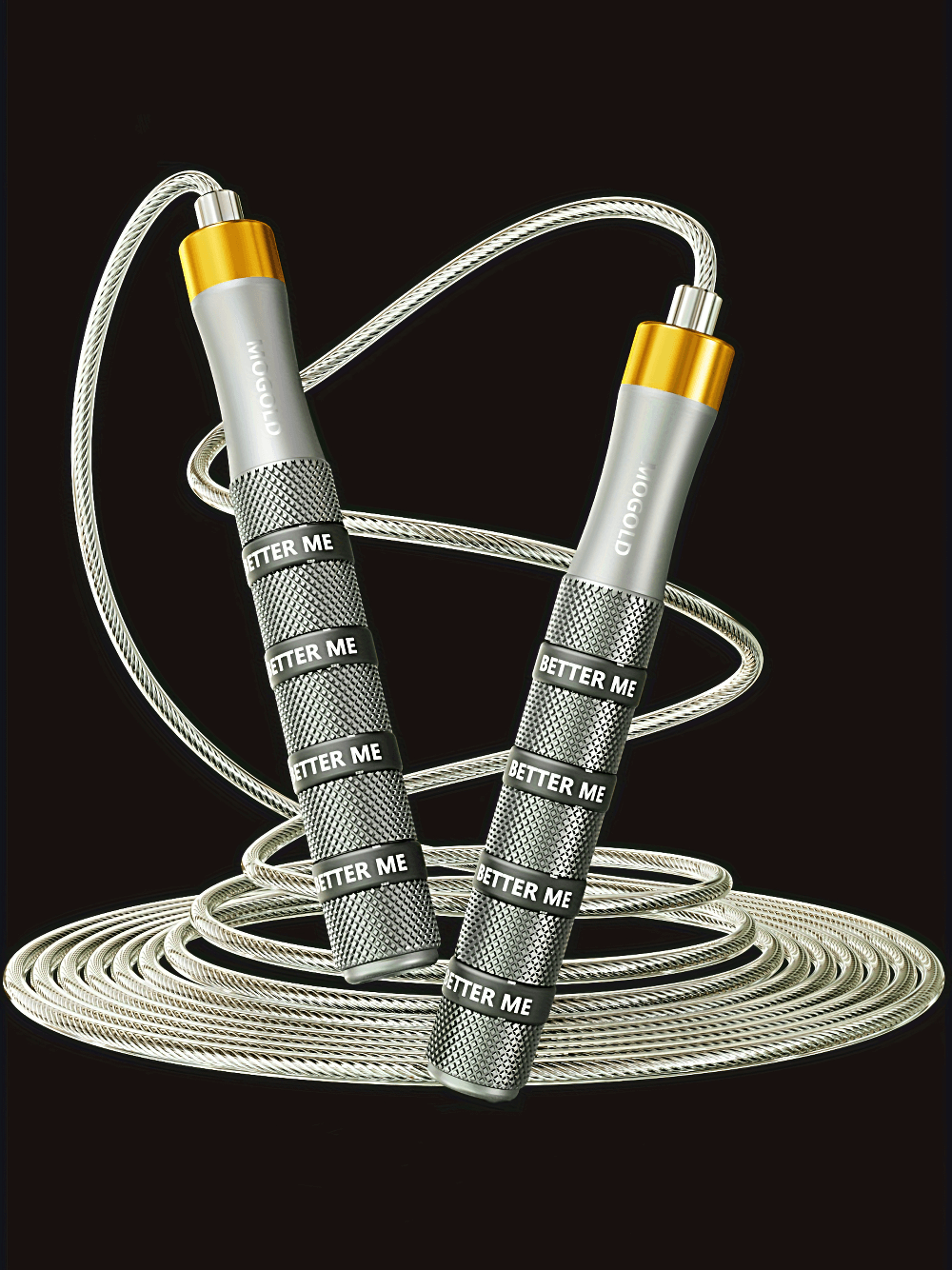 Adjustable speed jump rope with aluminum handles, tangle-free PVC-coated steel cable, perfect for cardio and endurance training.